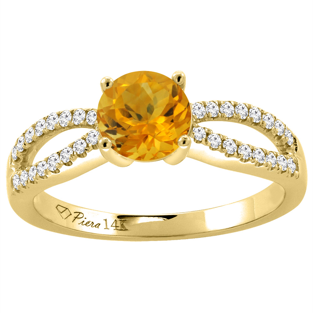 14K Yellow Gold Diamond Natural Citrine Engagement Ring Round 7 mm, sizes 5-10