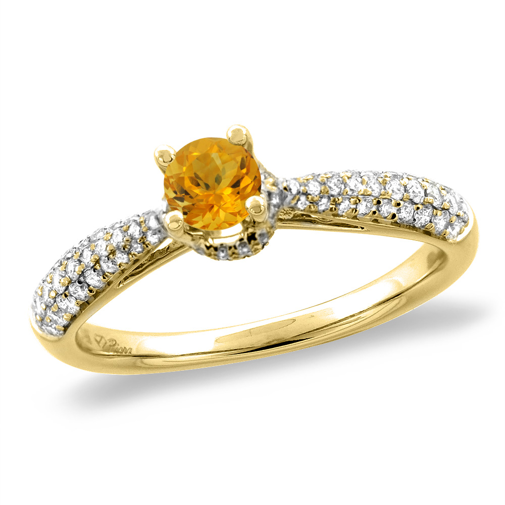 14K White/Yellow Gold Diamond Natural Citrine Engagement Ring Round 5 mm, sizes 5-10