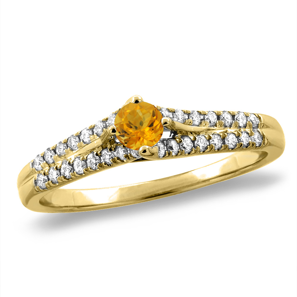 14K White/Yellow Gold Natural Citrine Engagement Ring Round 4 mm, sizes 5 -10