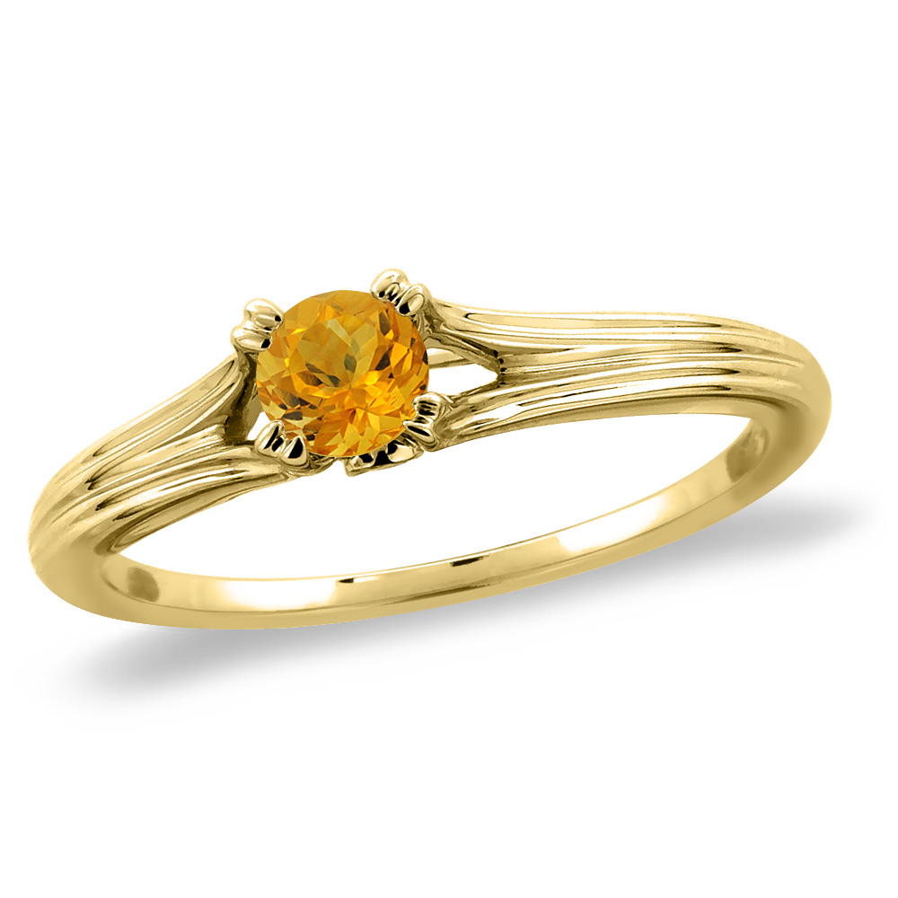 14K Yellow Gold Diamond Natural Citrine Solitaire Engagement Ring Round 6 mm, sizes 5 -10