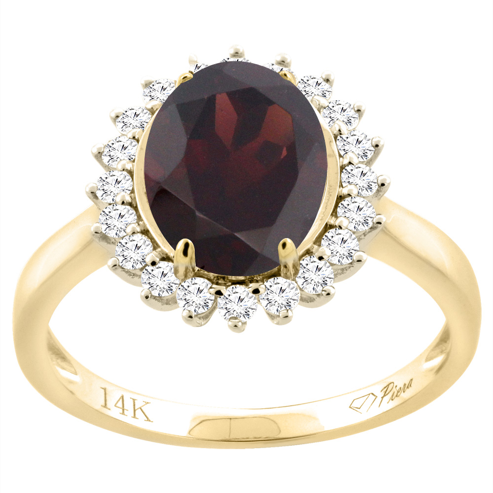 14K Yellow Gold Diamond Natural Garnet Engagement Ring Oval 10x8mm, sizes 5-10