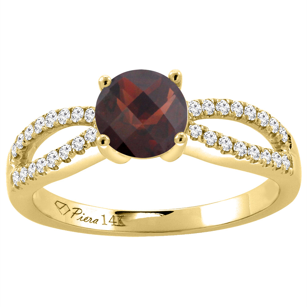 14K Yellow Gold Diamond Natural Garnet Engagement Ring Round 7 mm, sizes 5-10