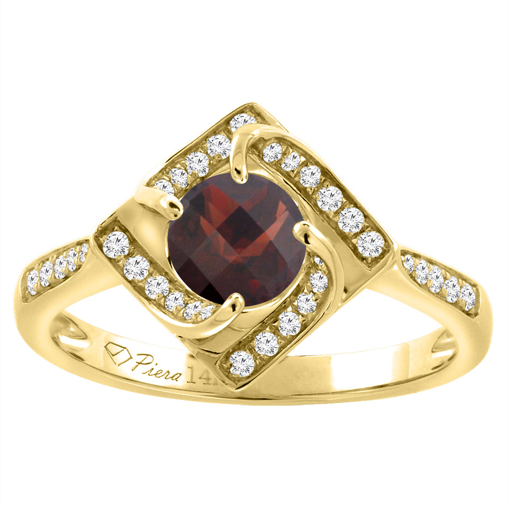 14K Yellow Gold Diamond Natural Garnet Engagement Ring Round 7 mm, sizes 5-10