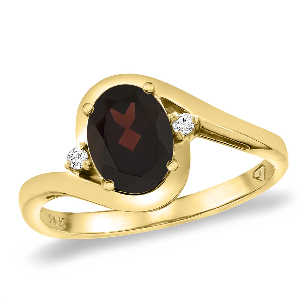 14K Yellow Gold Diamond Natural Garnet Bypass Engagement Ring Oval 8x6 mm, sizes 5 -10