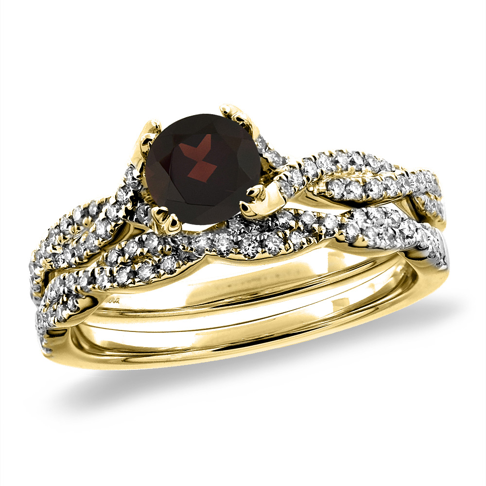14K White/Yellow Gold Diamond Natural Garnet 2pc Infinity Engagement Ring Set Round 5 mm, sz 5-10