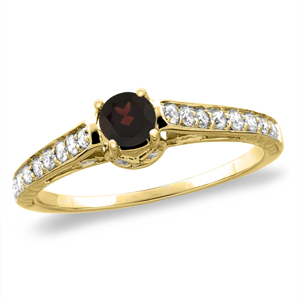 14K White/Yellow Gold Diamond Natural Garnet Engagement Ring Round 5 mm, sizes 5-10