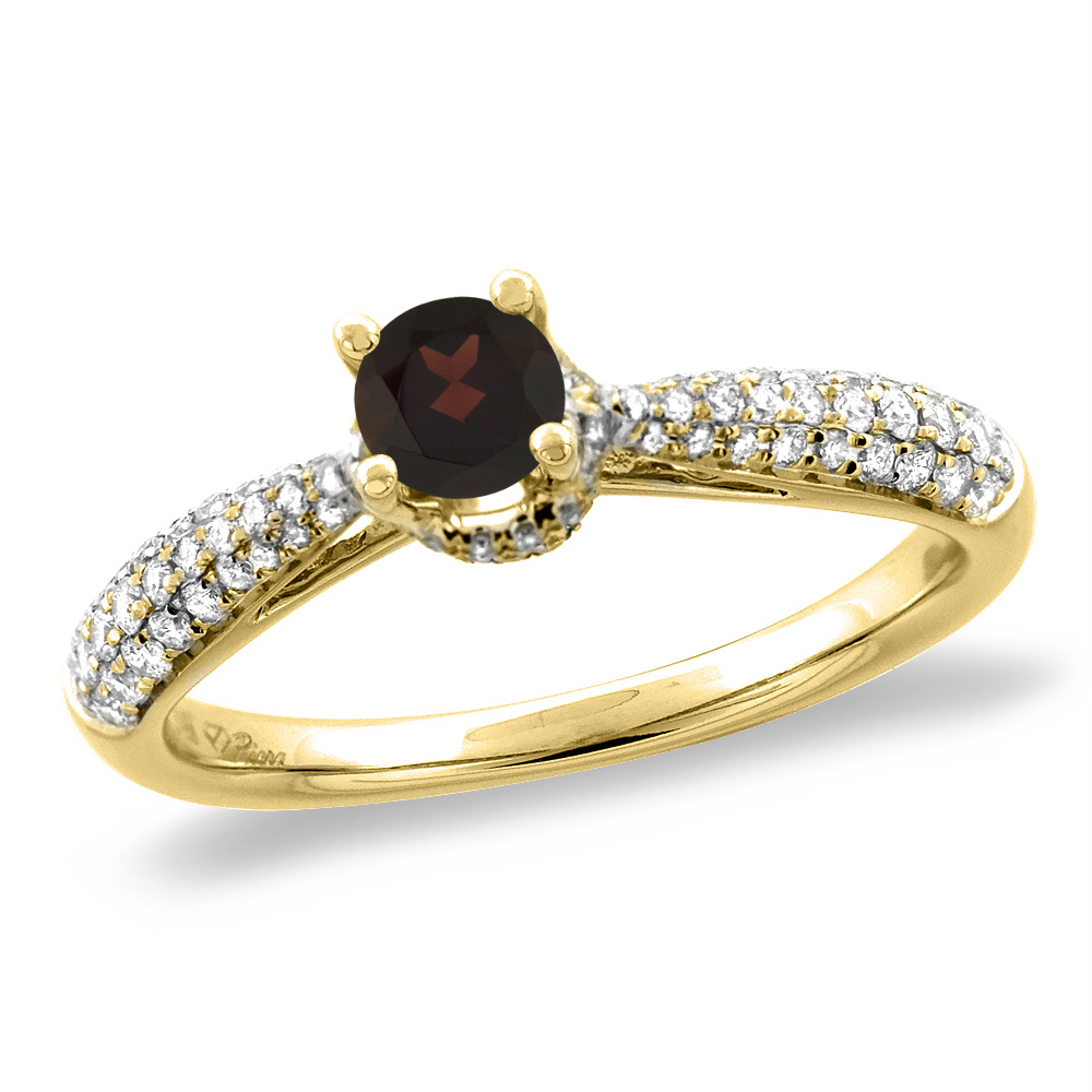 14K White/Yellow Gold Diamond Natural Garnet Engagement Ring Round 5 mm, sizes 5-10