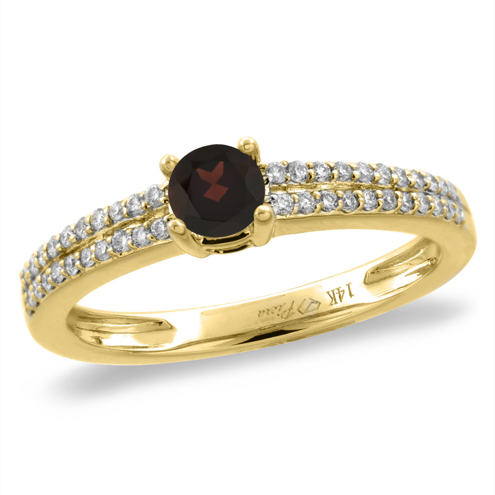 14K White/Yellow Gold Diamond Natural Garnet Engagement Ring Round 5 mm, sizes 5-10