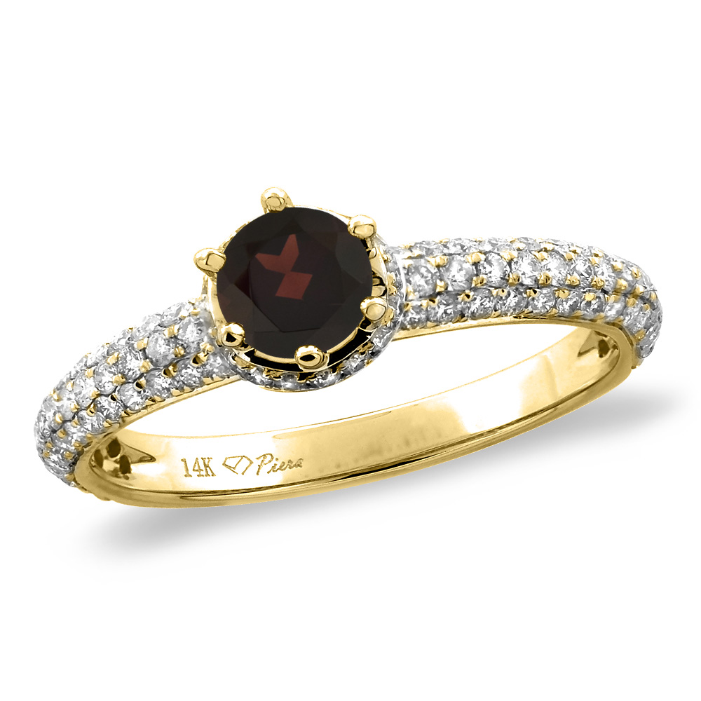 14K White/Yellow Gold Diamond Natural Garnet Engagement Ring Round 5 mm, sizes 5-10