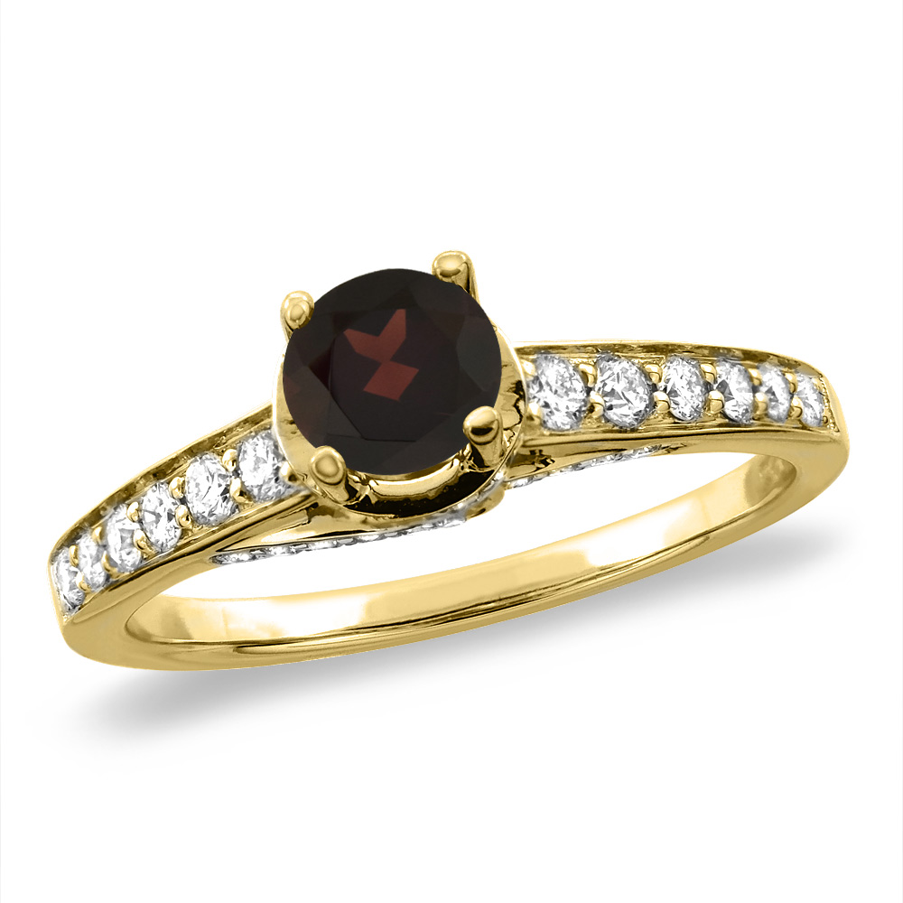 14K White/Yellow Gold Diamond Natural Garnet Engagement Ring Round 4 mm, sizes 5 -10