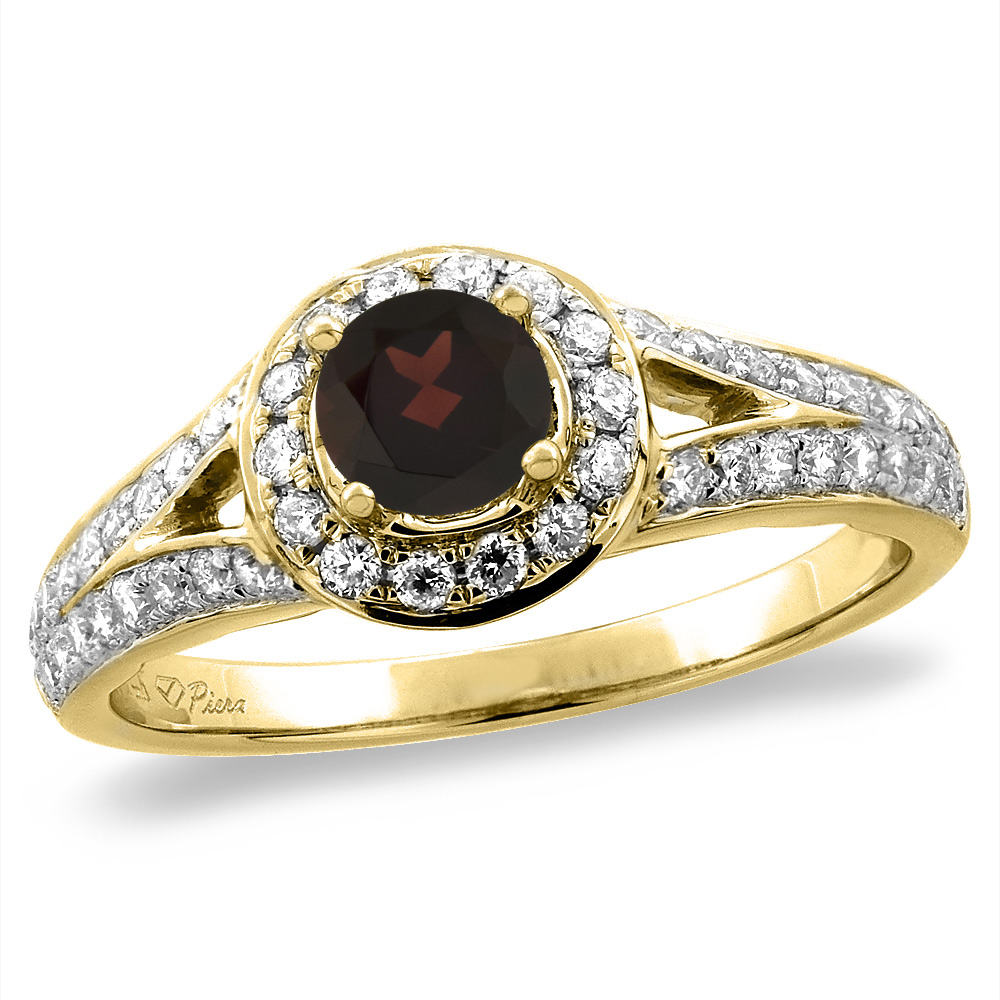14K White/Yellow Gold Diamond Natural Garnet Halo Engagement Ring Round 4 mm, sizes 5 -10
