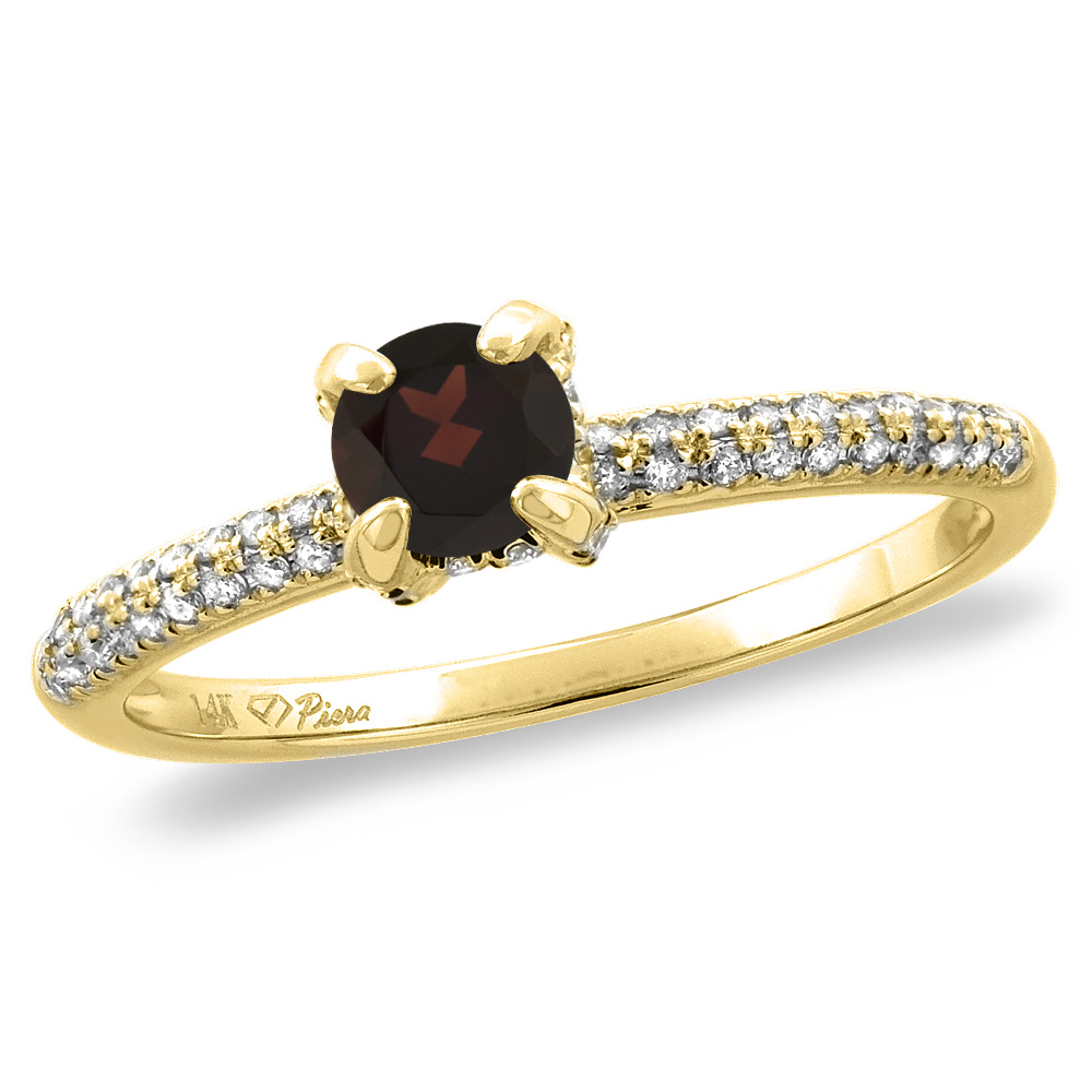 14K White/Yellow Gold Diamond Natural Garnet Solitaire Engagement Ring Round 4 mm, sizes 5 -10