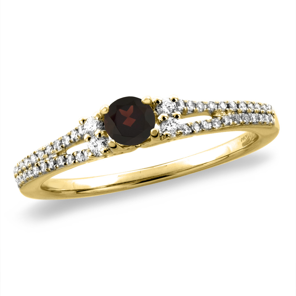 14K White/Yellow Gold Natural Garnet Engagement Ring Round 4 mm, sizes 5 -10