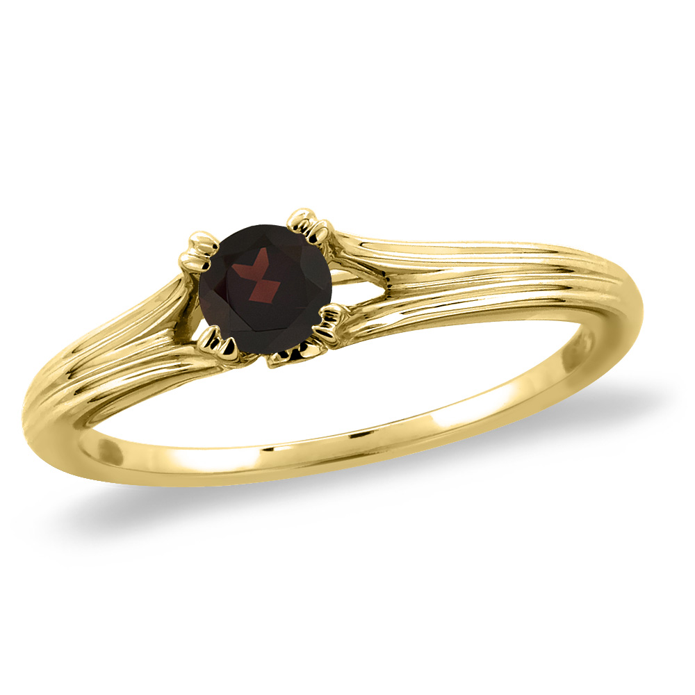 14K Yellow Gold Diamond Natural Garnet Solitaire Engagement Ring Round 5 mm, sizes 5 -10