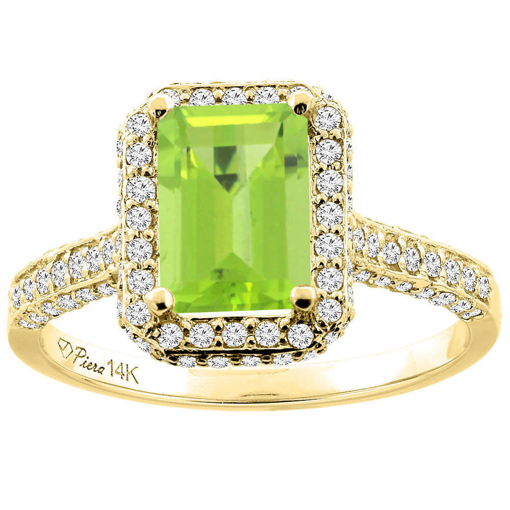 14K Yellow Gold Natural Peridot Engagement Ring Octagon 8x6 mm, sizes 5-10