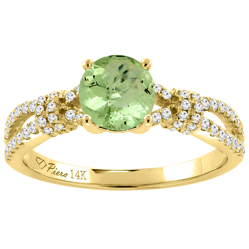14K Yellow Gold Diamond Natural Peridot Engagement Ring Round 7 mm, sizes 5-10