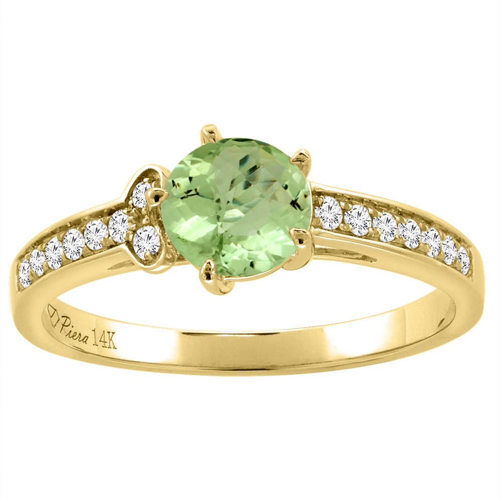 14K Yellow Gold Diamond Natural Peridot Engagement Ring Round 7 mm, sizes 5-10