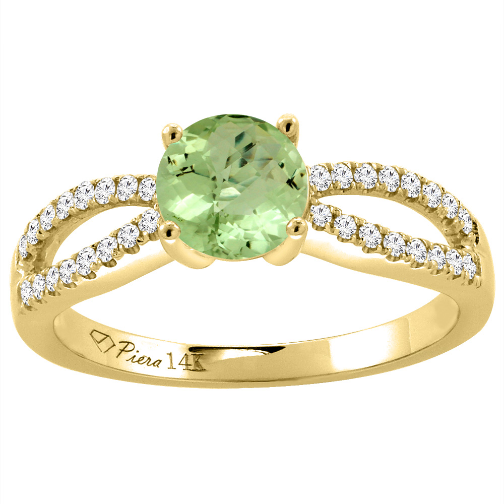 14K Yellow Gold Diamond Natural Peridot Engagement Ring Round 7 mm, sizes 5-10