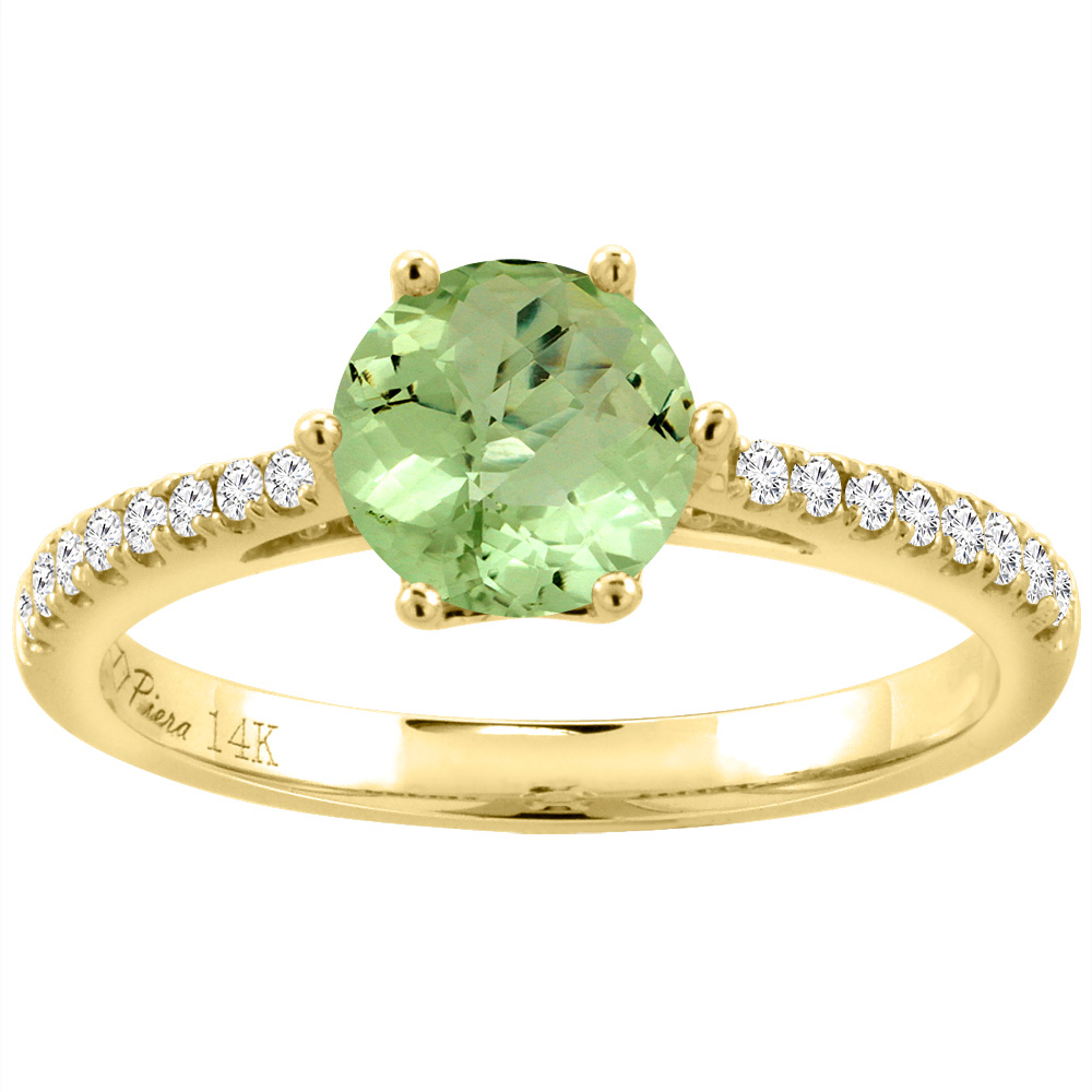 14K Yellow Gold Diamond Natural Peridot Engagement Ring Round 7 mm, sizes 5-10