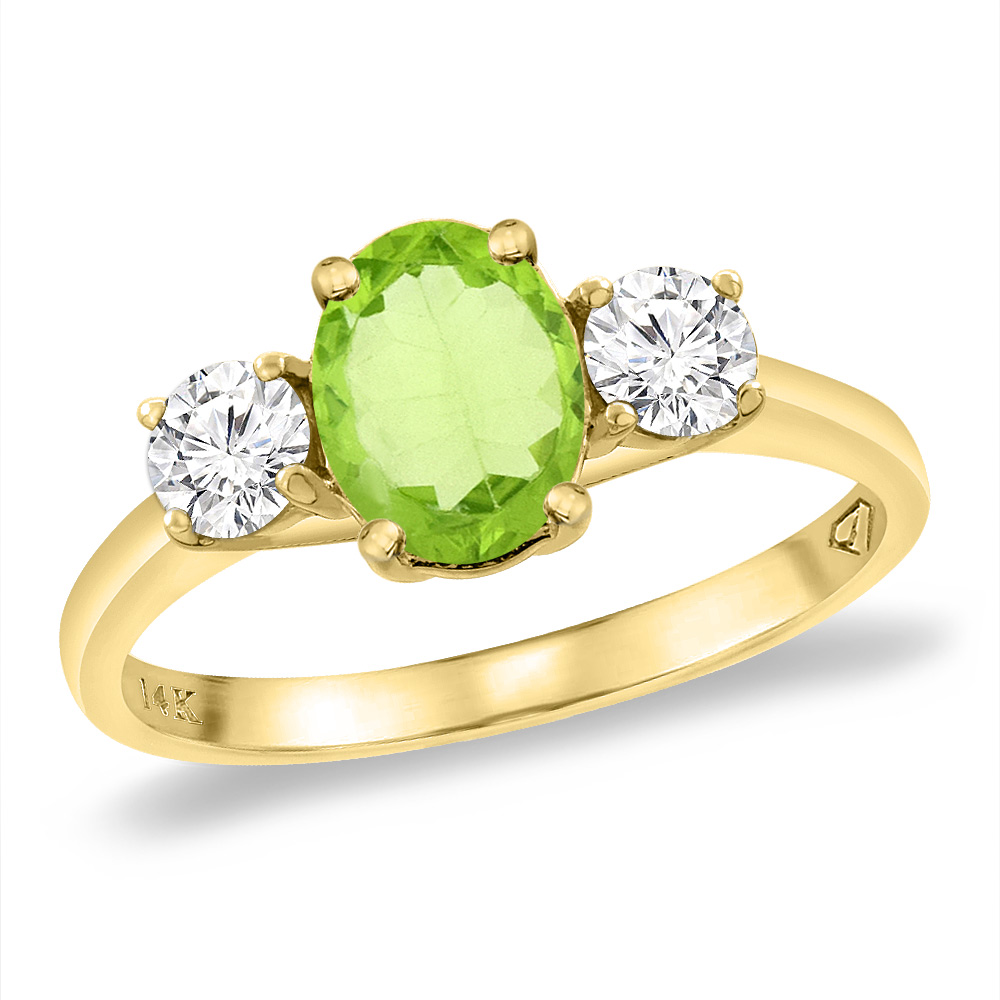 14K Yellow Gold Natural Peridot & 2pc. Diamond Engagement Ring Oval 8x6 mm, sizes 5 -10