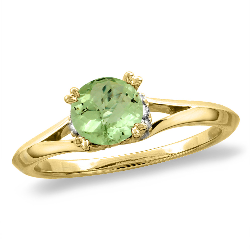 14K White/Yellow Gold Diamond Natural Peridot Solitaire Engagement Ring Round 6 mm, sz 5-10