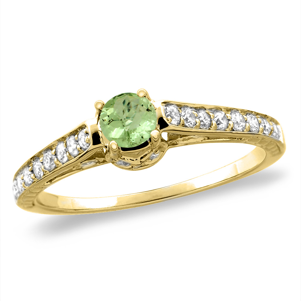 14K White/Yellow Gold Diamond Natural Peridot Engagement Ring Round 5 mm, sizes 5-10