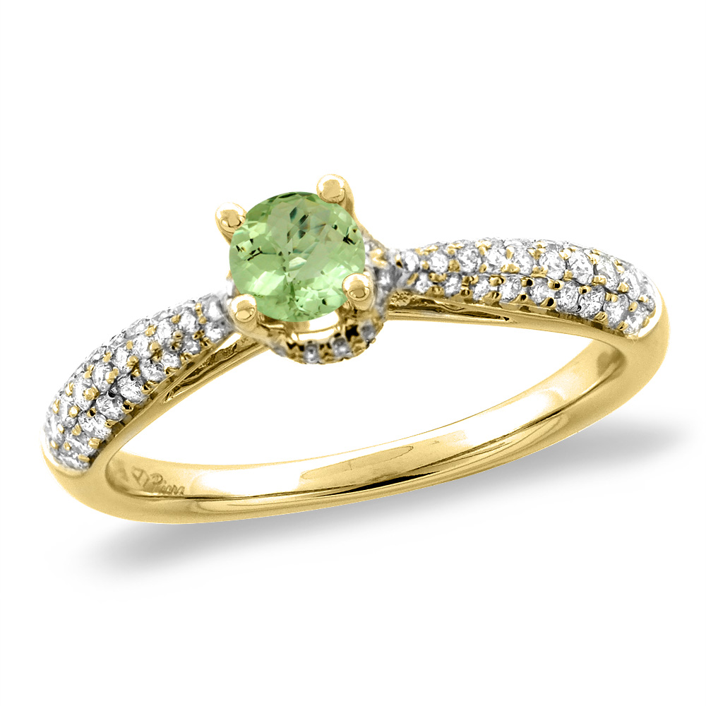 14K White/Yellow Gold Diamond Natural Peridot Engagement Ring Round 5 mm, sizes 5-10
