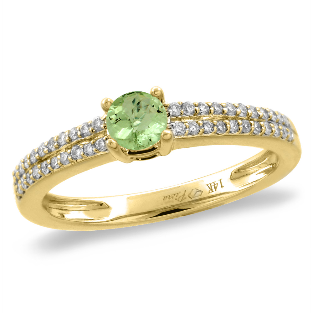 14K White/Yellow Gold Diamond Natural Peridot Engagement Ring Round 5 mm, sizes 5-10