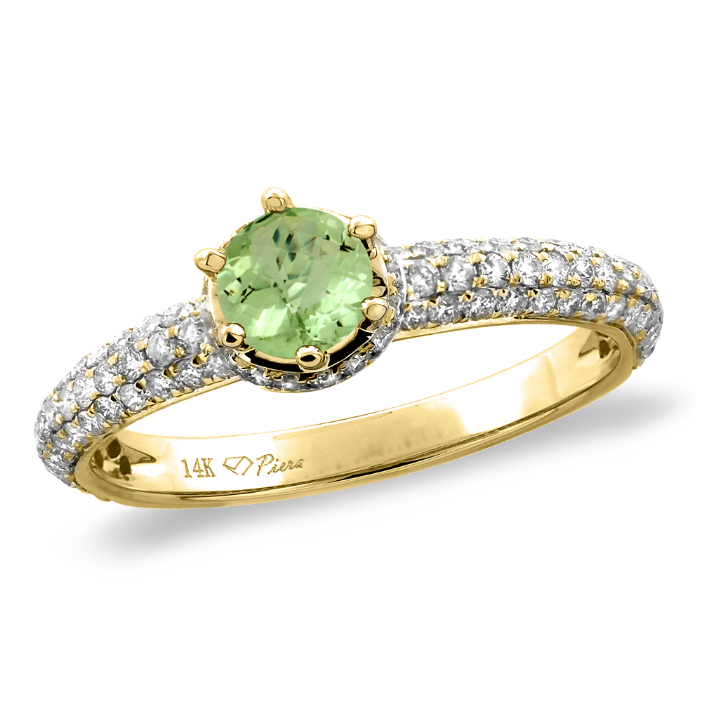 14K White/Yellow Gold Diamond Natural Peridot Engagement Ring Round 5 mm, sizes 5-10