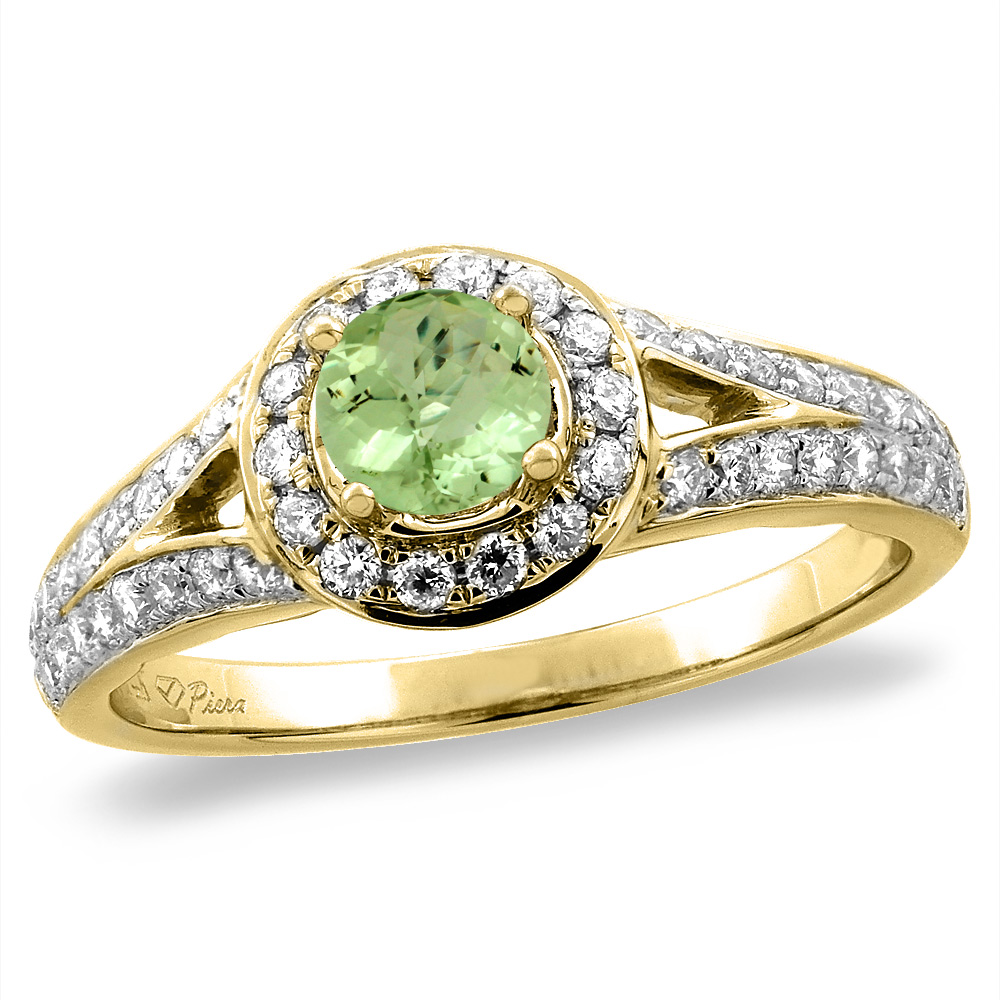 14K White/Yellow Gold Diamond Natural Peridot Halo Engagement Ring Round 4 mm, sizes 5 -10