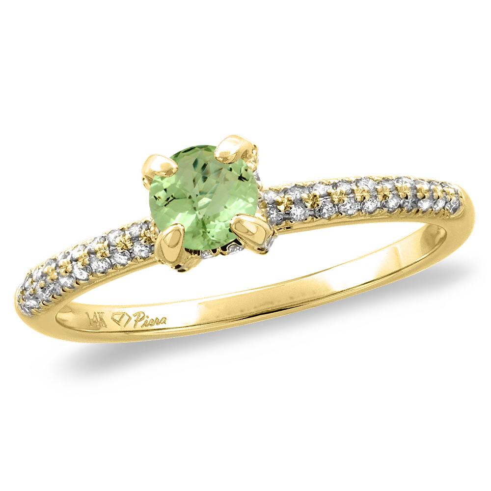 14K White/Yellow Gold Diamond Natural Peridot Solitaire Engagement Ring Round 4 mm, sizes 5 -10