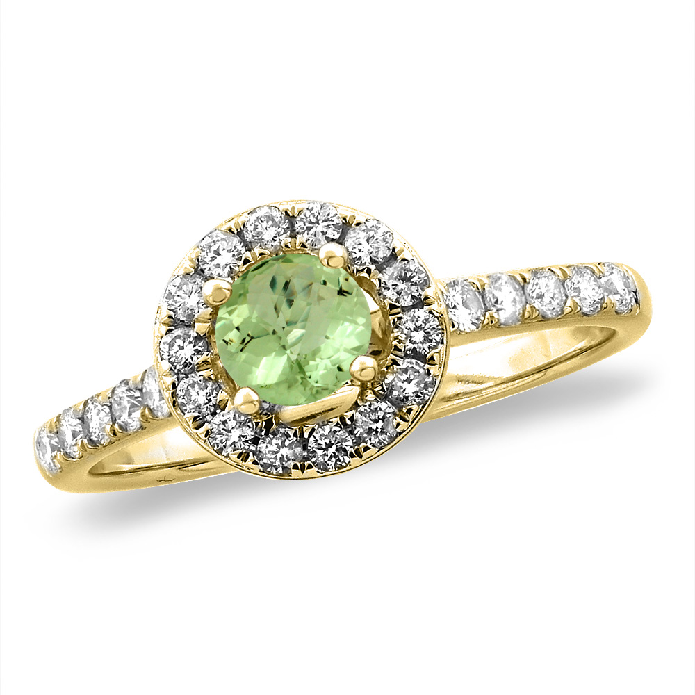 14K White/Yellow Gold Diamond Natural Peridot Halo Engagement Ring Round 4 mm, sizes 5 -10