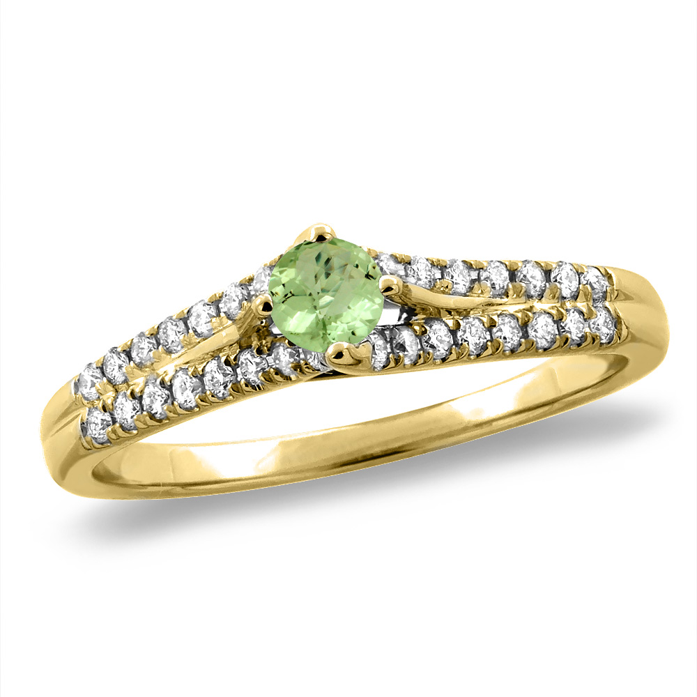 14K White/Yellow Gold Natural Peridot Engagement Ring Round 4 mm, sizes 5 -10