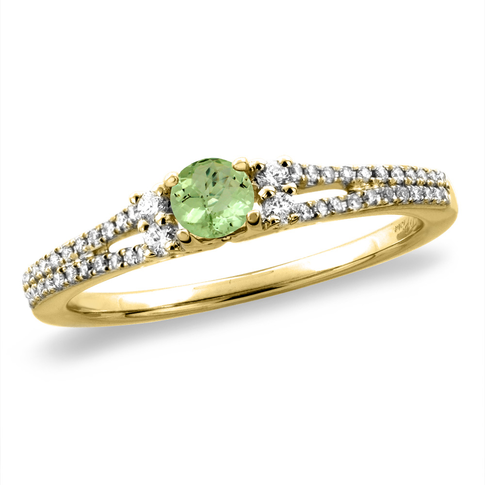 14K White/Yellow Gold Natural Peridot Engagement Ring Round 4 mm, sizes 5 -10