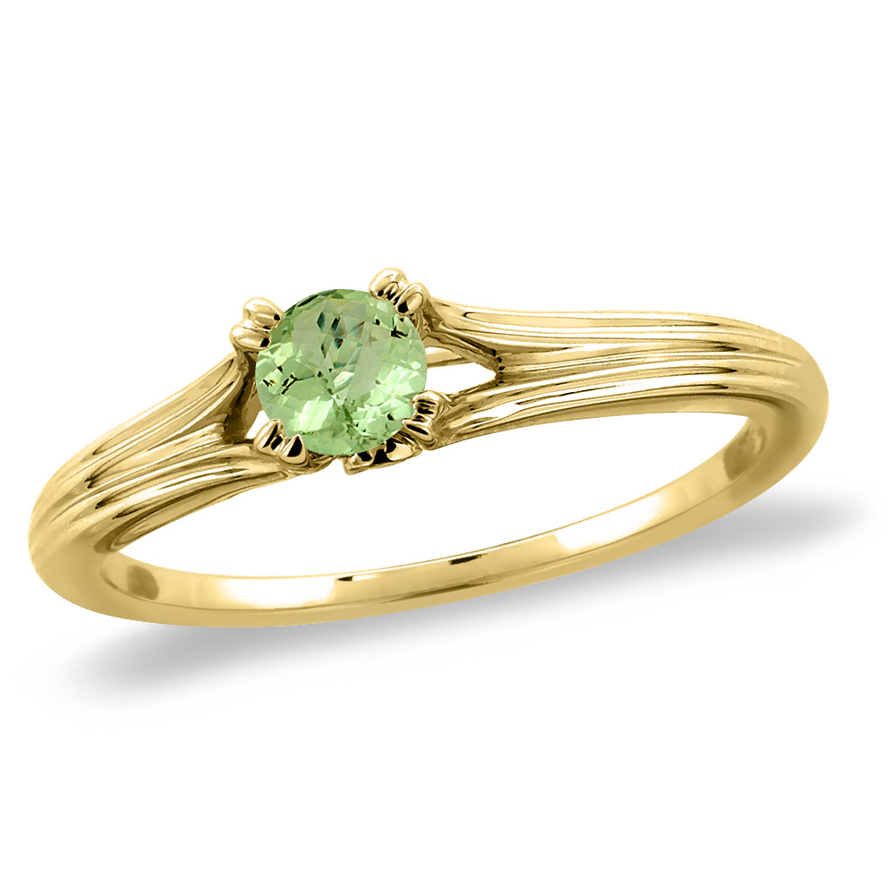 14K Yellow Gold Diamond Natural Peridot Solitaire Engagement Ring Round 4 mm, sizes 5 -10