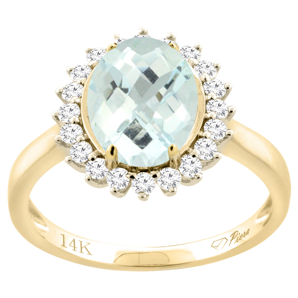 14K Yellow Gold Diamond Natural Aquamarine Engagement Ring Oval 10x8mm, sizes 5-10