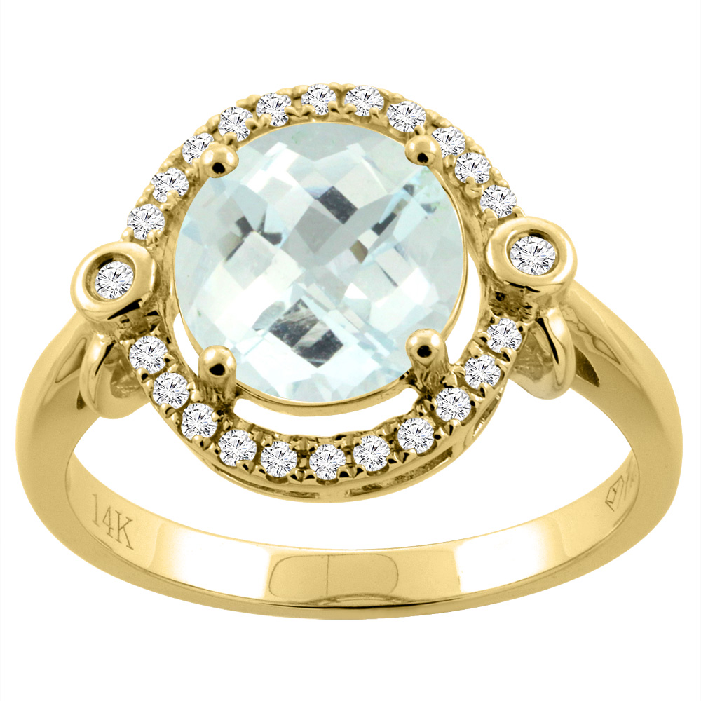 14K Yellow Gold Diamond Natural Aquamarine Engagement Ring Oval 10x8mm, sizes 5-10