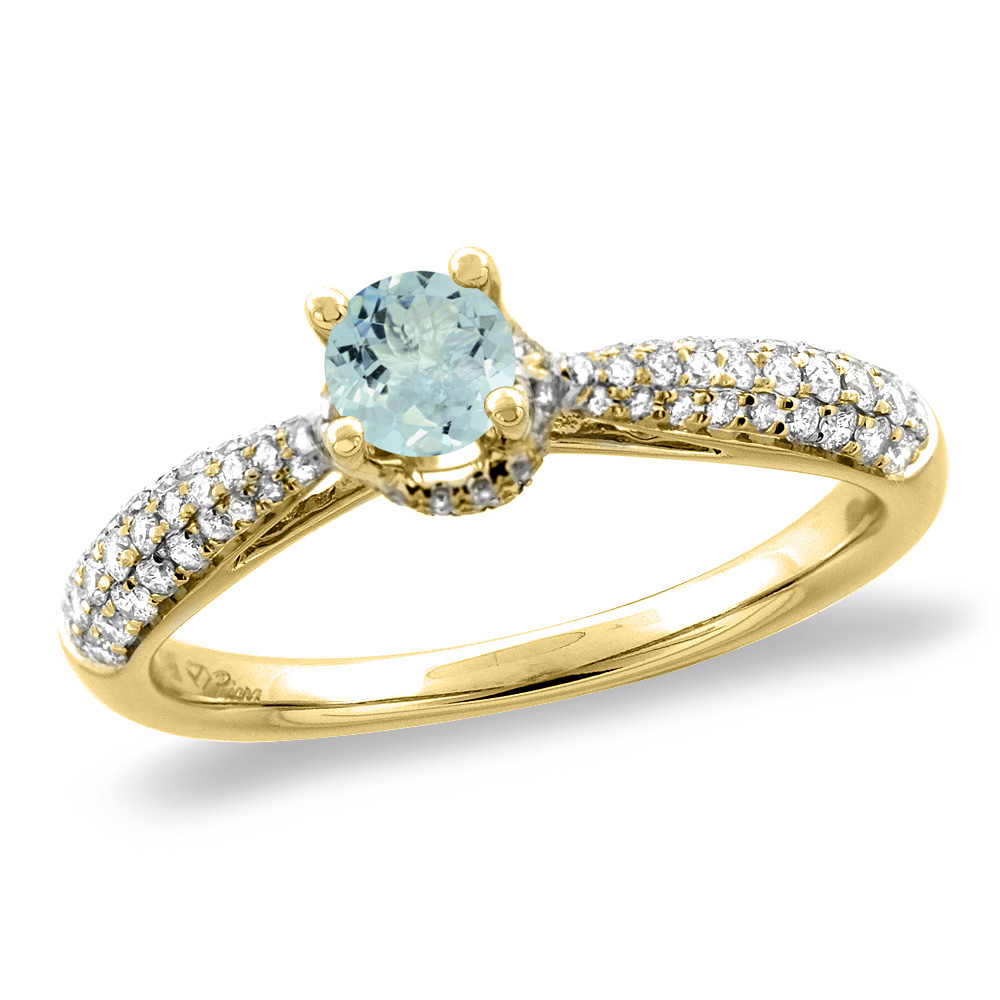 14K White/Yellow Gold Diamond Natural Aquamarine Engagement Ring Round 5 mm, sizes 5-10
