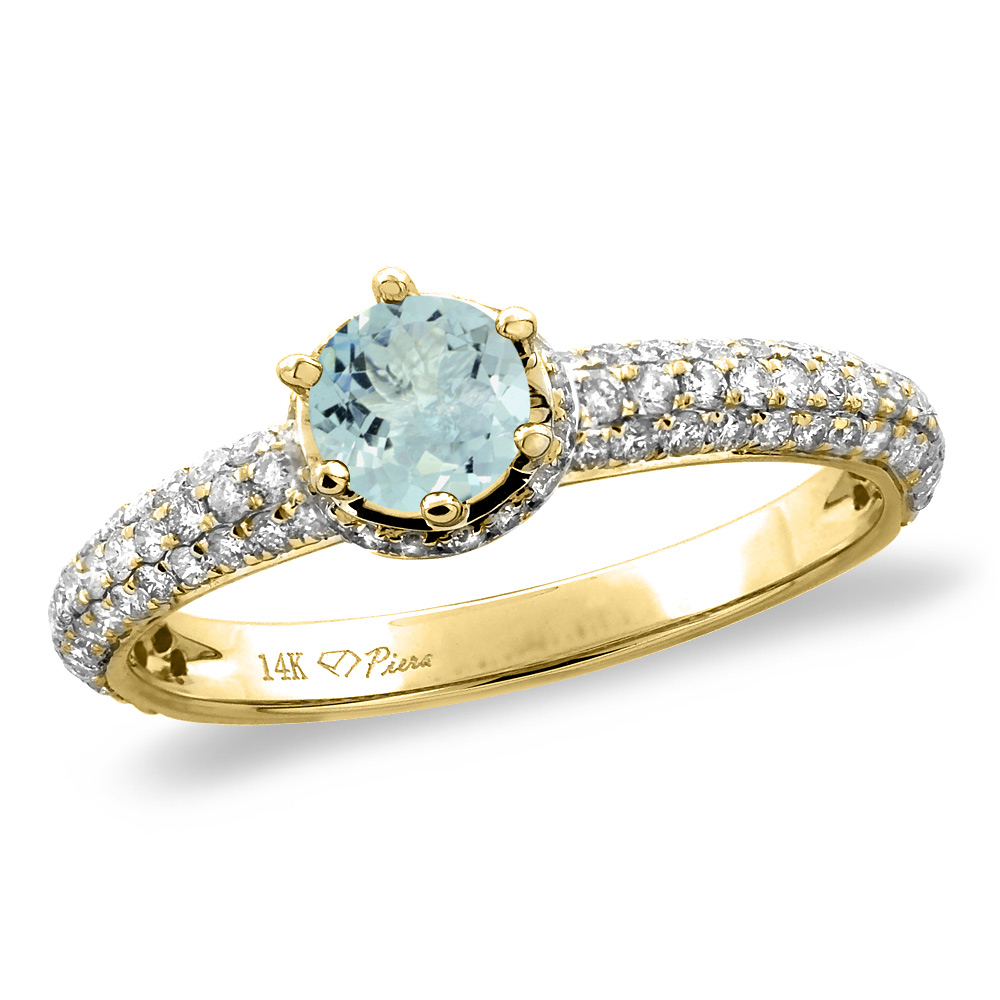 14K White/Yellow Gold Diamond Natural Aquamarine Engagement Ring Round 5 mm, sizes 5-10