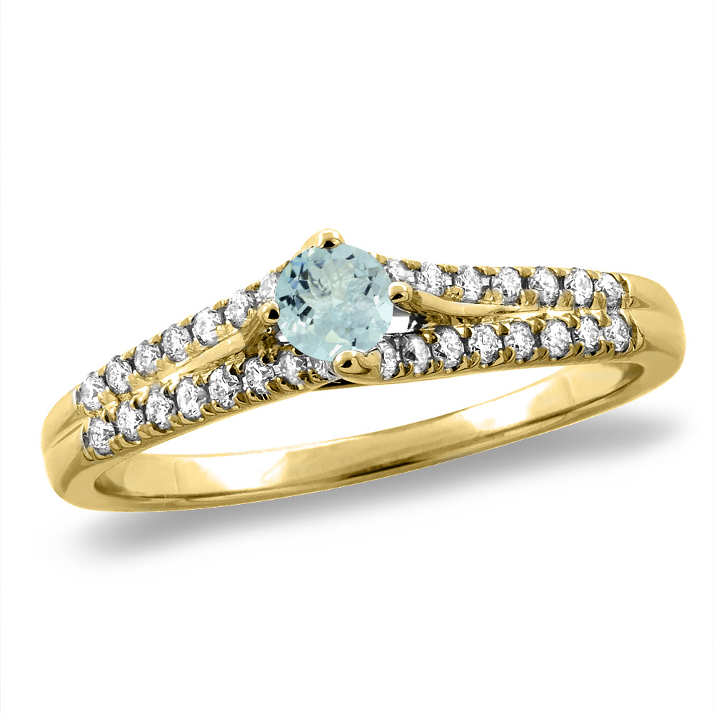 14K White/Yellow Gold Natural Aquamarine Engagement Ring Round 4 mm, sizes 5 -10