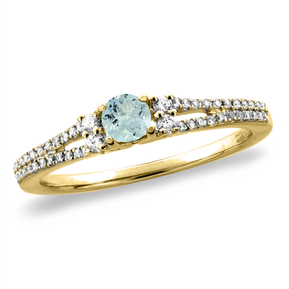 14K White/Yellow Gold Natural Aquamarine Engagement Ring Round 4 mm, sizes 5 -10