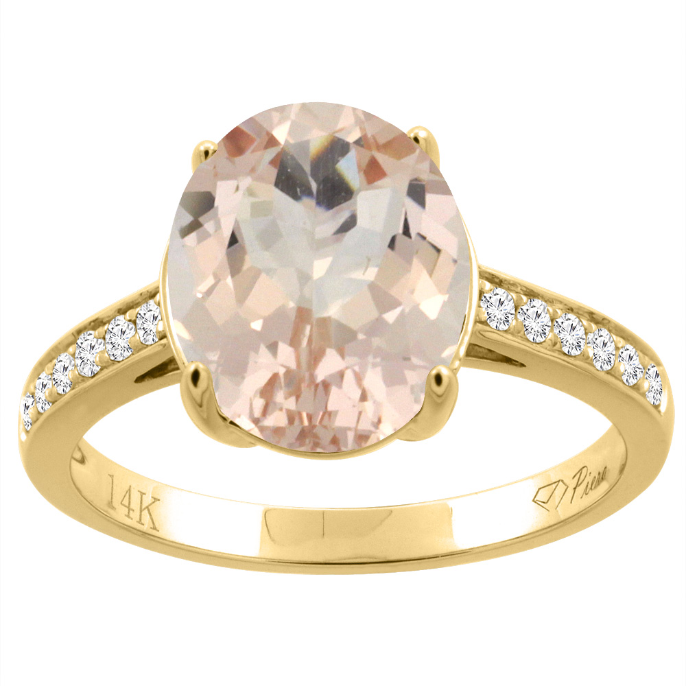 14K Gold Natural Morganite Ring Oval 11x9 mm Diamond Accents, sizes 5 - 10