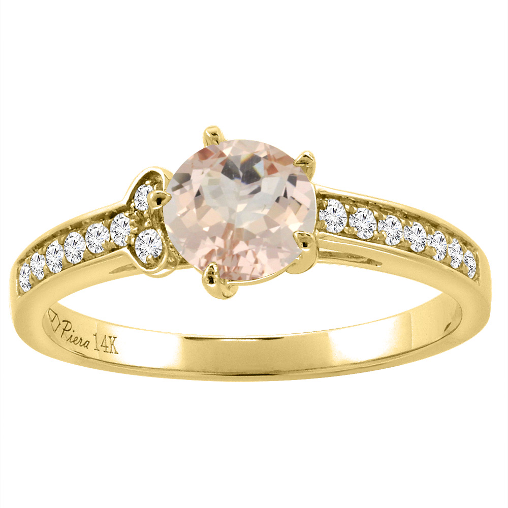 14K Yellow Gold Diamond Natural Morganite Engagement Ring Round 7 mm, sizes 5-10