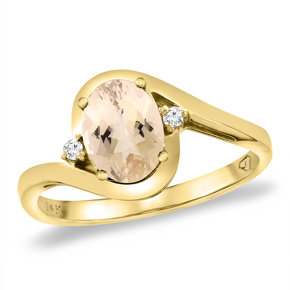 14K Yellow Gold Diamond Natural Morganite Bypass Engagement Ring Oval 8x6 mm, sizes 5 -10