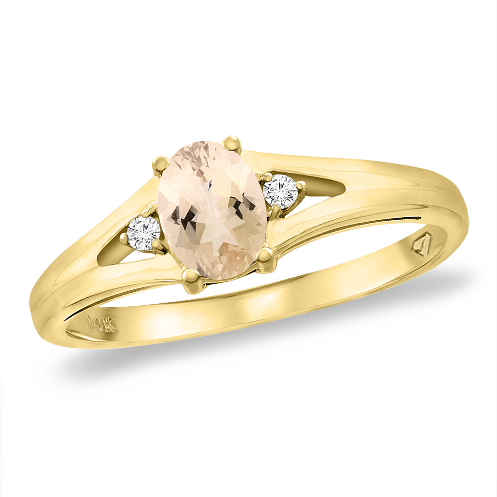 14K Yellow Gold Diamond Natural Morganite Engagement Ring Oval 6x4 mm, sizes 5 -10