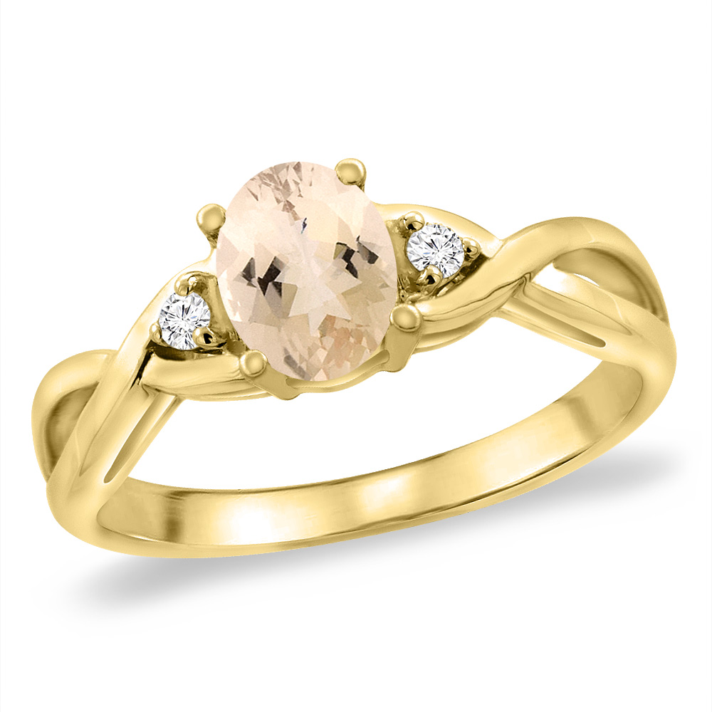 14K Yellow Gold Diamond Natural Morganite Infinity Engagement Ring Oval 7x5 mm, sizes 5 -10