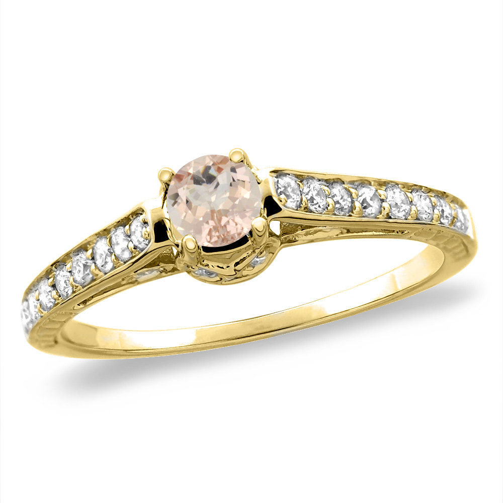 14K White/Yellow Gold Diamond Natural Morganite Engagement Ring Round 5 mm, sizes 5-10