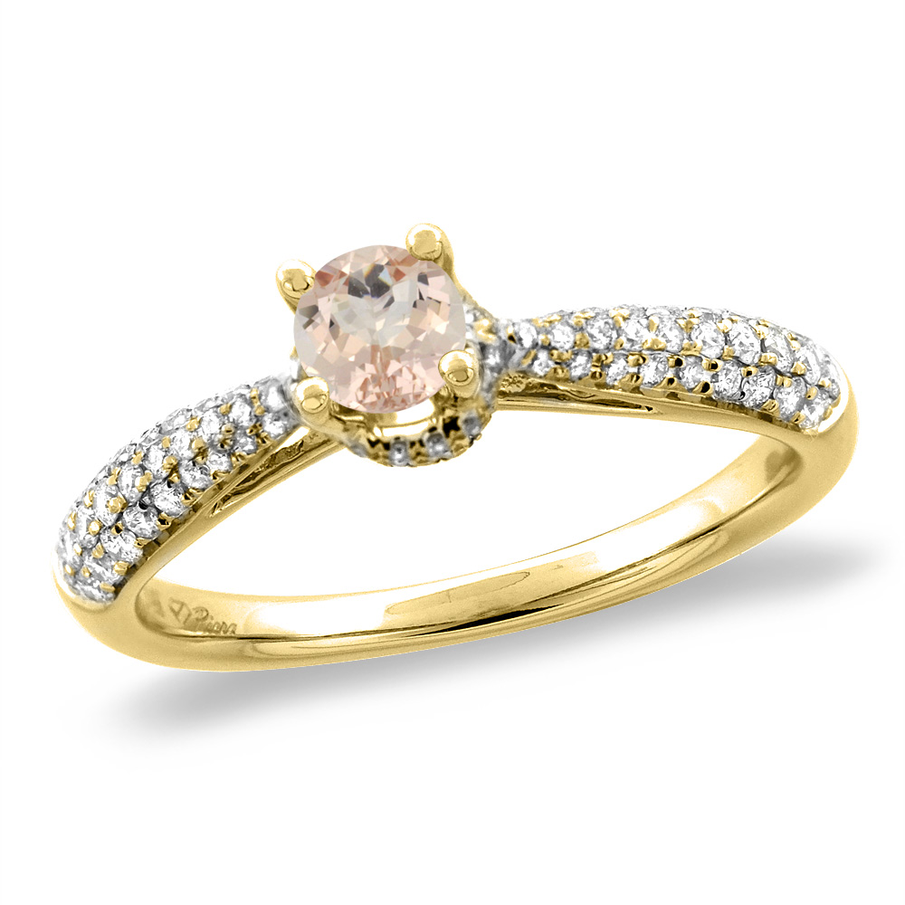 14K White/Yellow Gold Diamond Natural Morganite Engagement Ring Round 5 mm, sizes 5-10