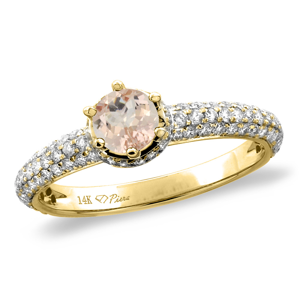 14K White/Yellow Gold Diamond Natural Morganite Engagement Ring Round 5 mm, sizes 5-10