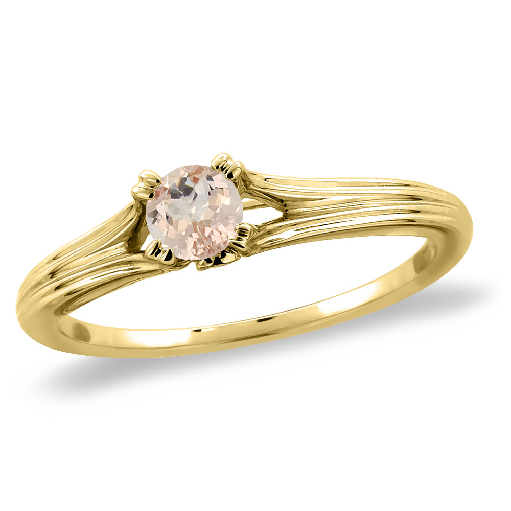 14K Yellow Gold Diamond Natural Morganite Solitaire Engagement Ring Round 5 mm, sizes 5 -10